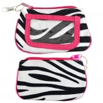 180635PK-BLACK/WHITE ZEBRA W/PINK LINING DESIGN ID HOLDER W/KEY CHAIN WALLET PURSE